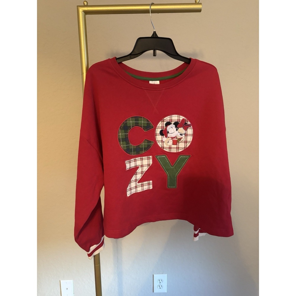 Disney Mickey Minnie Cozy Sweatshirt Size 1X Holiday Festive Layering Novelty